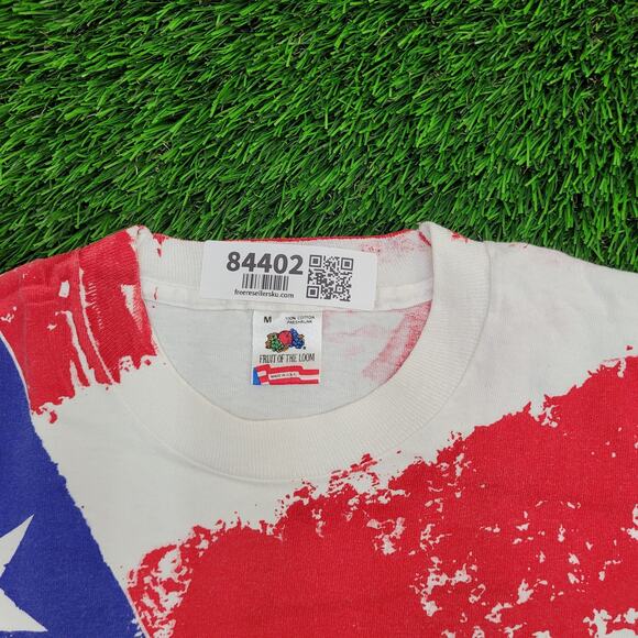 Vintage 80s American Flag AOP Shirt Womens Medium 18x26 USA - Picture 9 of 13